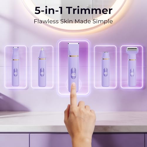 XkuiHF 5 in 1 Women's Electric Shaver, Wet/Dry Trimmer, IPX7 Waterproof, Female Intimate Trimmer for Face, Armpits, Legs, Arms and Bikini (Purple)