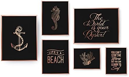 SET of 6 Prints, Nautical Prints, Maritime Poster, Bedroom Decor, Rose Gold Foil Print, Home Decor, Nautical Decor, Rose Gold Wall Art,