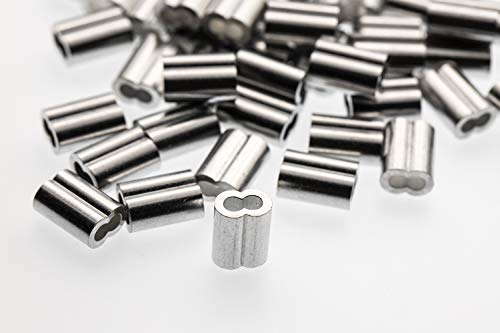 100pcs Aluminum Crimping Loop Sleeve for 1/16, 1/8 Inch Diameter Wire Rope and Cable