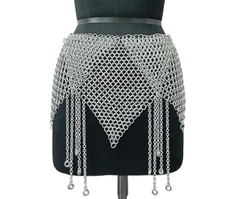 Photo 1 of ebas Handmade Chainmail Hip Belt Skirt – Silver Aluminum Belly Dance Armor Wrap for Festival, Cosplay & Gothic Outfit