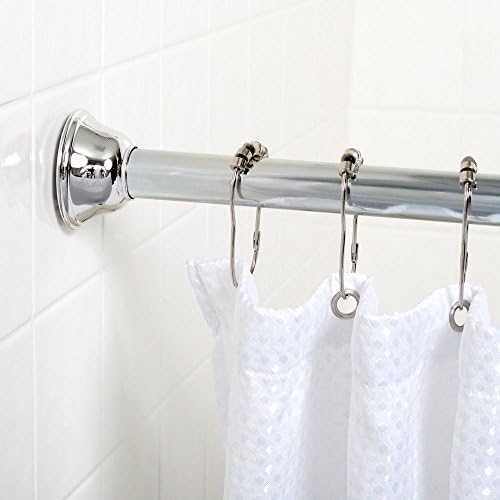 Chrome Bathroom Shower Curtain Rod 44 to 72 inches, Tension Mount Decorative Metal Shower Curtain Rod