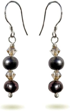 925 Silver Sterling Pearl Crystal Beads Drop Earrings Gift Wrapped Handmade in UK