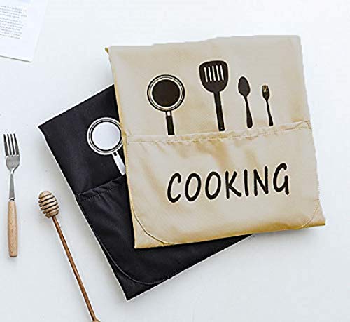 Kitchen Bib Apron - 2 Pack - Waterproof and Oil Proof - Great for Men Women Adult - Chef Favorite with Pocket (Black and Beige (2 Pack))