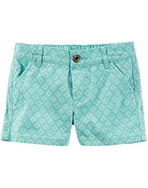 Girl Printed Twill Shorts; Green, 3T