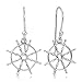 925 Sterling Silver Open Navy Sailor Ship Wheel Symbol Dangle Hook Earrings 1.1