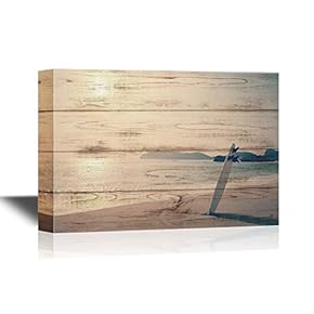 Water Entertainment Canvas Wall Art - Old Photo of Surfboard on The Wild Beach of Hawaii - Gallery Wrap Modern Home Art | Ready to Hang - 12x18 inches