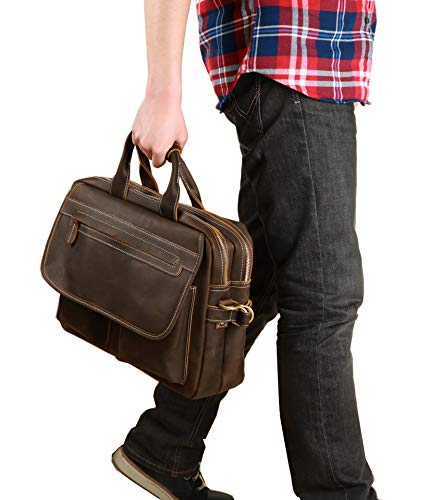 Iswee Leather Briefcase Fit Under 16.5" Laptop Tote Shoulder Bag for Men Messenger Satchel Work Case Crossbody (Extra Large Size-Fit 17" Laptop, Dark Brown)