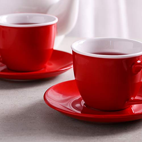 image for LIFVER (Set of 4) Cappuccino Cups with Saucers, 8 Ounces Porcelain Dem
