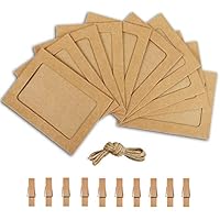 NOBBEE Paper Photo Frame 4x6 Kraft Paper Picture Frames 10 PCS DIY Cardboard Photo Frames with Wood Clips and Jute Twine (Brown)