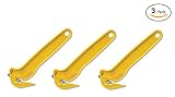 3/Pack Pacific Handy Cutter DFC364NSFY Food Safe Film Cutter, Cryovac Cutter, Stretch Wrap, Shrink Wrap Cutter, Banding Cutter, Carton Cutter, Box Cutter w/ Tape Splitter, Disposable, Yellow