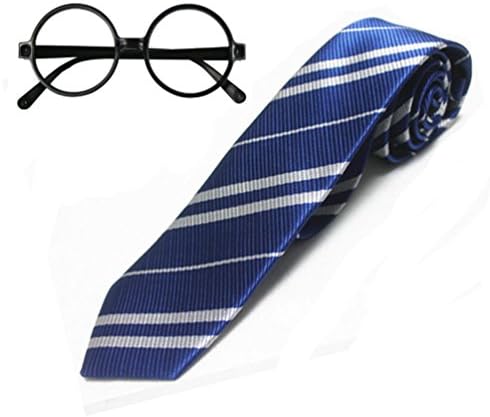 Striped Tie with Novelty Glasses Frame Costumes Accessories for Halloween and Christmas Cosplay (Blue)