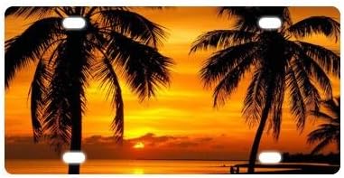 Best Design Sandy Tropical Paradise Beach with Palm Trees and the Sea Ocean Theme Metal License Plates For Front Of Car 12" x 6"