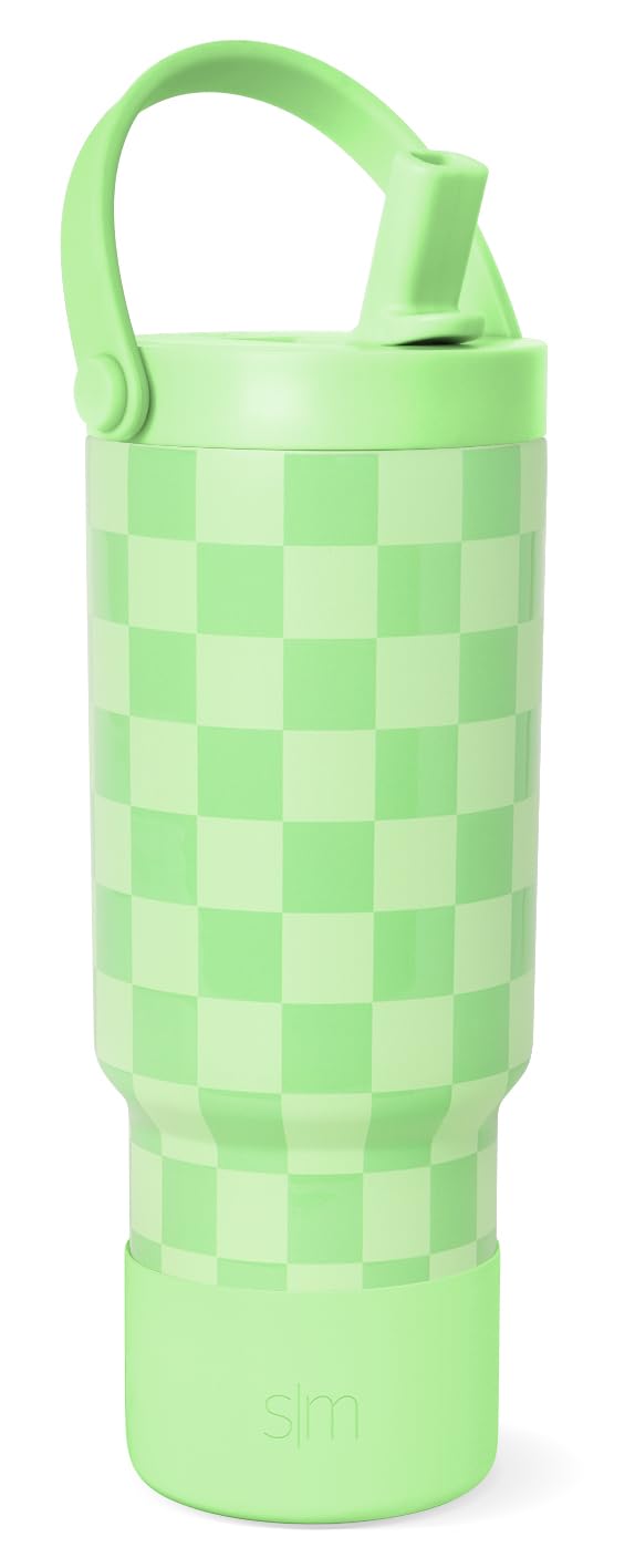 Photo 1 of Simple Modern Trek Pivot | 24oz Kids Flip Straw Tumbler with Handle and Silicone Boot | Insulated Water Bottle Stainless Steel Cup | School Travel Jug | Lime Checkmate