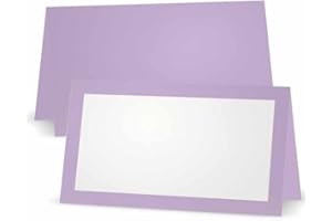Lavender Place Cards - Flat or Tent Style - 10 or 50 Pack- White Front with Solid Color Border Placement Table Name Seating S