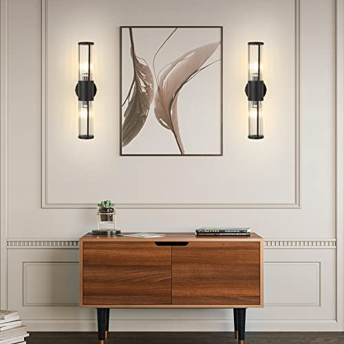ECOBRT Bathroom Light Fixtures 2-Light Matte Black Bathroom Vanity Light Modern Wall Lights for Bedroom Bath Mirror Lights with Glass Shades Porch Wall Lamp for Mirror, Living Room, Bedroom, Hallway
