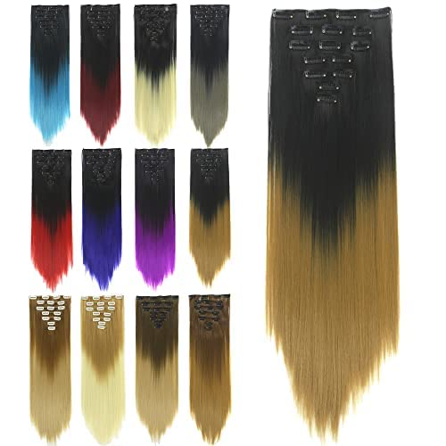 IMISSU 24 Inch 7PCS Set Long Straight Clip in Hair Extensions Ombre Color Full Head Hair Extension Hairpiece for Women 120g (Ombre Copper)