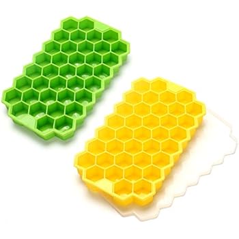 Ice Cube Trays with Lids,2 Pack Food Grade Silica Gel Flexible 74 Ice Trays with Spill-Resistant Removable Lid,BPA Free Ice Cube Molds for Whiskey Storage,Cocktail,Beverages(Green&Yellow)
