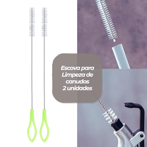 Kit Escovas para Lavar Garrafas e Canudos - Escova de Silicone para Limpeza de Mamadeira e Garrafa + 2 Escovas para Canudos + Gancho adesivo – Não Risca e Alcança Áreas Difíceis