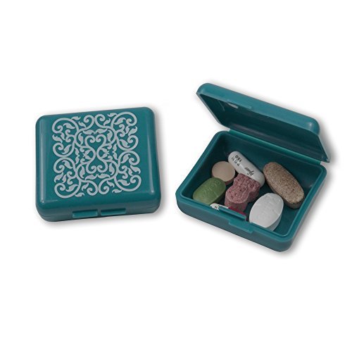 Indestructo Pill Boxes - 6 Per Package (2 Black, 2 Green, 2 Pink - One of each Color is Plain, One of each Color is Pattern)