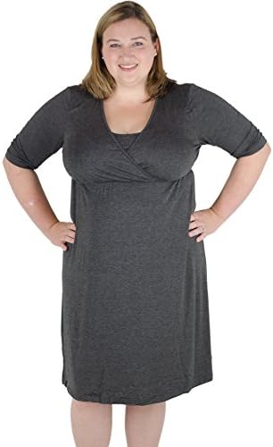 Latched Mama Women's Plus Size V-Neck 3/4 Sleeve Nursing Dress 2X Charcoal