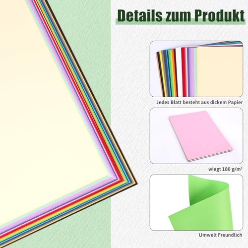 VGOODALL 40 Stück Tonpapier Bunt, Bastelpappe in Bunt Papier Bastelpapier 180 g/m² Druckerpapier Premium Tonzeichenpapier Craft Paper zum Basteln Drucken