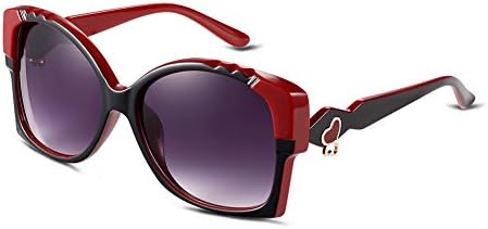 DazzlingShine PC Lens Hello Kitty Style Large Horn Rimmed Sunglasses- Black and Red/Purple Mirror