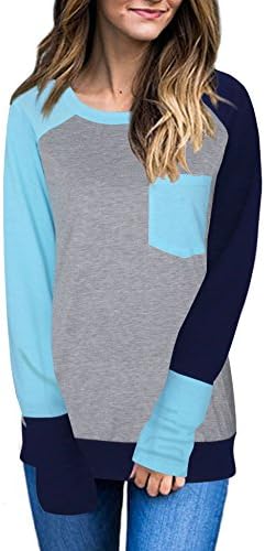 Vessos Women's Casual Color Block Pocket Raglan Sleeve Crew Neck Blouses Tops and Shirts Skyblue4 XX-Large