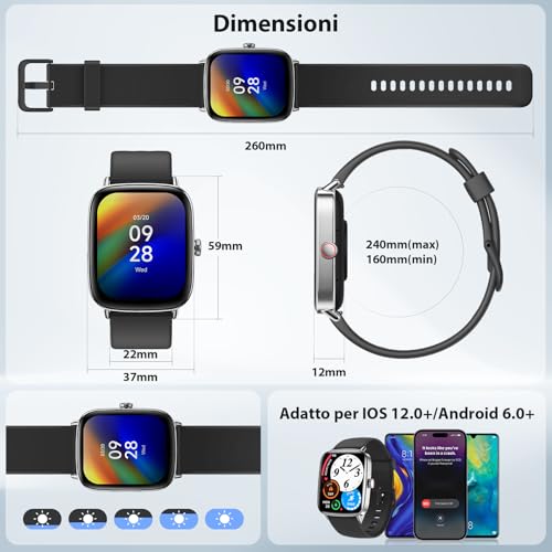 Smartwatch for Men and Women, 1.85 Inches Smartwatch with Calls and WhatsApp Notifications, Fitness Tracker with Pedometer Sleep SpO2 Heart Rate Monitor, 110 Sports, IP68 Smart Watch for Android iOS Black