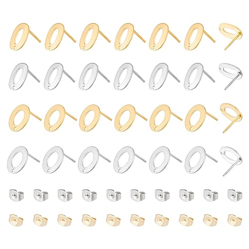 UNICRAFTALE 56 Pcs 2 Colors 2 Styles Stainless Steel Stud Earring Findings Oval Hollow Round Stud Earrings with Hole and Earring Backs Hypoallergenic Post Earring for Jewellery Making at Amazon