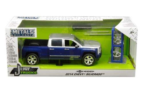 New DIECAST Toys CAR JADA 1:24 W/B - Metals - JUST Trucks with Extra Wheels - 2014 Chevrolet Silverado Blue/Silver 30041-MJ