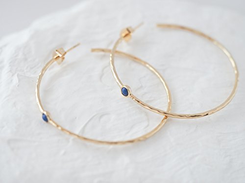 Navy Blue Simulated Lapis Lazuli Gold Plated Brass Hoop Earrings - Thumbnail 5