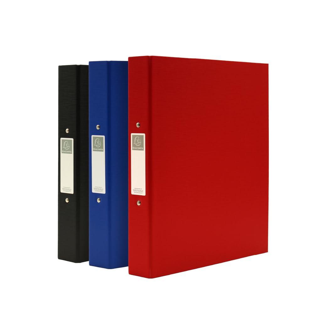Exacompta A4 Ring Binder, 30mm Spine, Document Folder, Assorted, Pack of 3 (Black, Blue, Red) Stationery Folders for Paperwork and Document Organisation - 226/0000Z