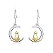 LUHE Cat Dangle Earrings 925 Sterling Silver Pull Through Animal Cat Hoop Earrings for Women.Girls (Cat Earrings 2)
