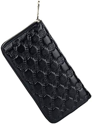 HWX Women's Leather Long Wallet, Purse Photo ID & Coin Pocket Fashion Rose Embossed Women's Clutch- Black (Color : Black, Size : 20cm2.3cm10cm)