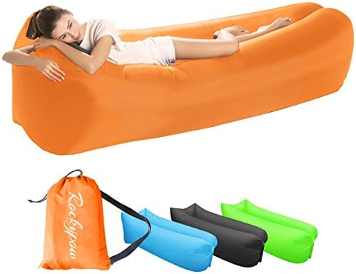 Inflatable Lounger - Portable Air Beds Sleeping Sofa for Travel, Camping, Beach, Park, Backyard, Hiking, Pool, Beach with Carry Bag (Orange)