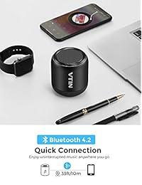 VTIN Altavoces Bluetooth portátiles con sonido estéreo de 360°, altavoces pequeños con graves potentes, IPX5 resistente al agua, entrada auxiliar, Bluetooth 4.2 para viajes, coche, habitación, oficina
