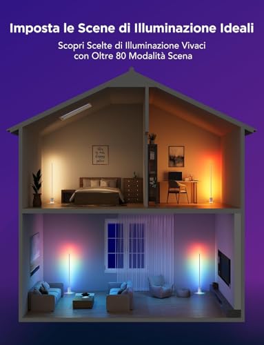 Govee RGBIC Floor Lamp, LED Lights Compatible with Alexa and Matter, 152 cm Dimmable Lights with Remote Control and APP, Sync Music, 82 Scene Modes, Bedside Lamp, Bedroom and Living Room, Grey