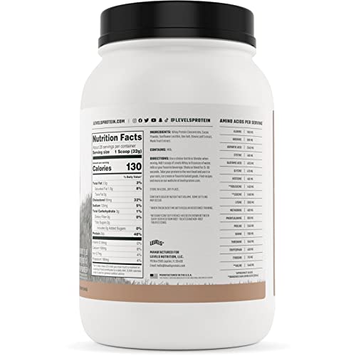 Levels Grass Fed 100 Whey Protein, No Hormones, Pure Chocolate, 2LB