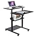 Wooden Mobile Standing Computer Work Station Desk Adjustable Height Rolling Presentation Cart Office Home Use (Black)
