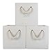 StorageWorks Polyester Storage Cube Box with Strong Cotton Rope Handle, Foldable Basket Organizer Bin, White, Bamboo Style, Medium, 3-Pack