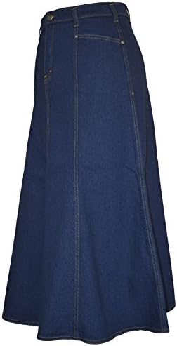 Ice Cool Ladies Long Flared Indigo Stretch Denim Skirt - Sizes 10 to 22. in 30" & 35" Lengths