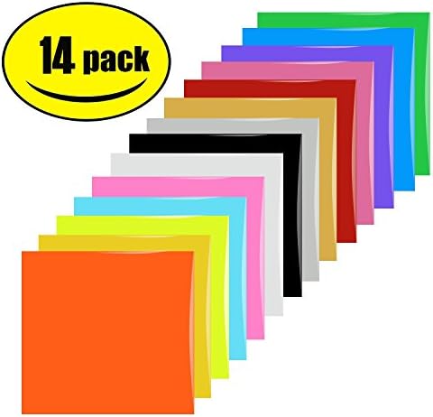 Fame Crafts Heat Transfer Vinyl Bundle | 14 Sheets + 1 Bonus Teflon Sheet Iron On | HTV Silhouette for Cameo, Cricut, Die-Cut or Heat Press Machine | Assorted Colors | 12"x10"