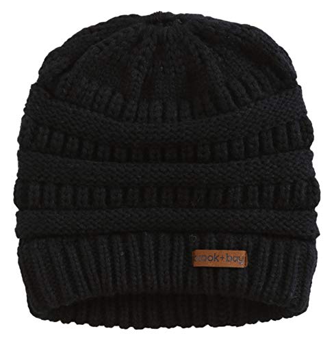 Brook + Bay Cable Knit Multicolored Beanie - Stay Warm & Stylish - Thick, Soft & Chunky Beanie Hats for Women & Men - Serious Beanies for Serious Style (Pony Black)