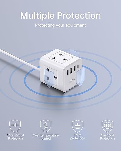 Cube Extension Lead with 4 USB Slots, Kemelo 4 Way (13A/3250W) Multi Plug Extension Cable with Child Safety UK Desktop Power Extension Socket,1.5M Extension Cords for Home Dorm Office Travel