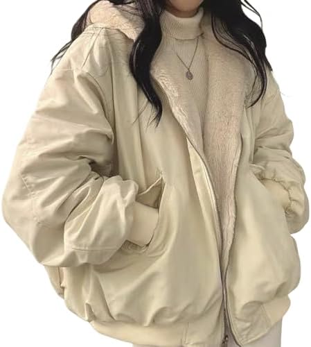 Kelabia Womens Fleece Jacket Y2K Zip Up Hoodie Reversible Sherpa