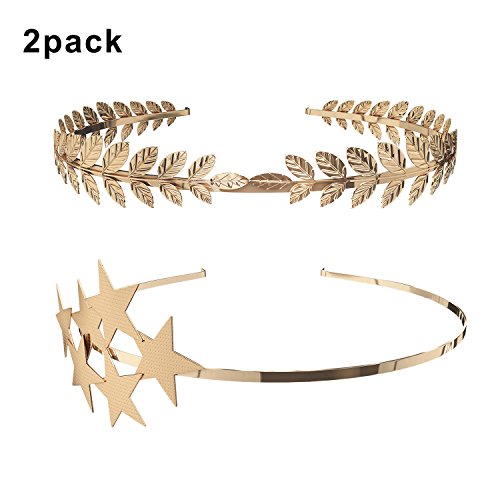 (2 Pack) Roman Goddess Leaf and Star Branch Dainty Bridal Hair Crown HeadBand