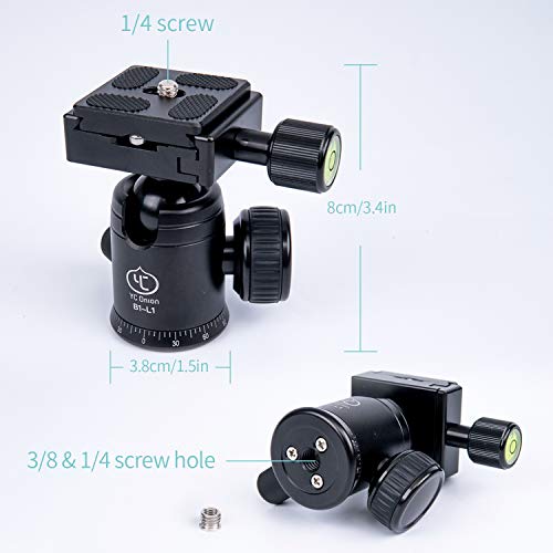 YC Onion B1L1 Pro Ball Head with Quick Release Bubble Level 360 Degree Pan 1/4" & 3/8" Screw Base Mount 90 Degree Articulating for Camera Tripod DSLR Monopod Slider Camcorder (B1L1) - Thumbnail 2