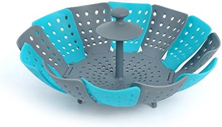 HADTECH Foldable Filter Fruit Basket &amp; Heat Resistant Food Steamer for Kitchen (blue)