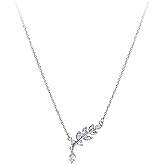 CZ Olive Leaf Pendant Necklace for Women Girls 925 Sterling Silver Cubic Zirconia Crystal Leaves Branch Charm Chain Choker Necklaces Dainty Elegant Birthday Wedding Anniversary Jewelry Gift