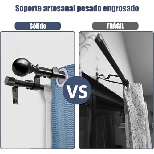 Barras de cortina dobles negras, Barras de cortina dobles resistentes de acero inoxidable, juego de barra de cortina doble ajustable, para Salón, Dormitorio y Balcón (0.7-3.65M（28-144‘’）)